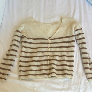 Striped Cream and Brown Sezane Sweater